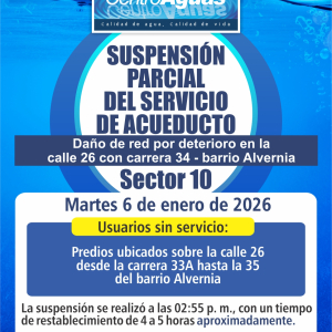 Suspensión del servicio de acueducto en el sector 10 