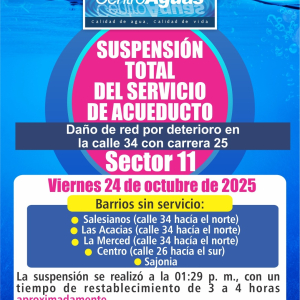Suspensión total del servicio de acueducto del sector 11