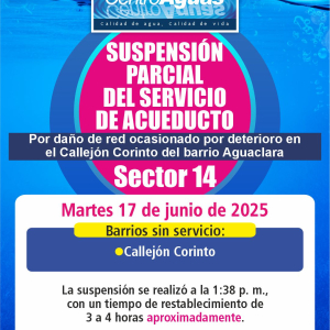 Suspensión parcial del servicio de acueducto del sector 14