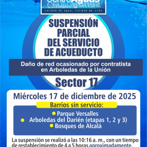 Suspensión parcial del servicio de acueducto del sector 17