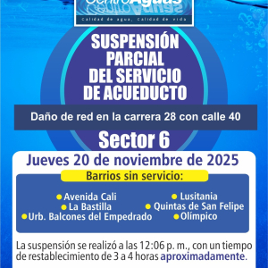 Suspensión parcial del servicio de acueducto del sector 6