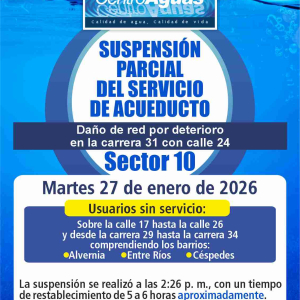 Suspensión parcial del servicio de acueducto del sector 10