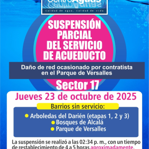 Suspensión parcial del servicio de acueducto del sector 17