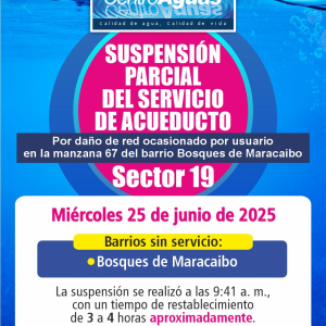 Suspensión parcial del servicio de acueducto del sector 19