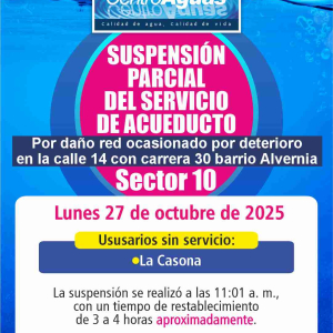 Suspensión parcial del servicio de acueducto del sector 10