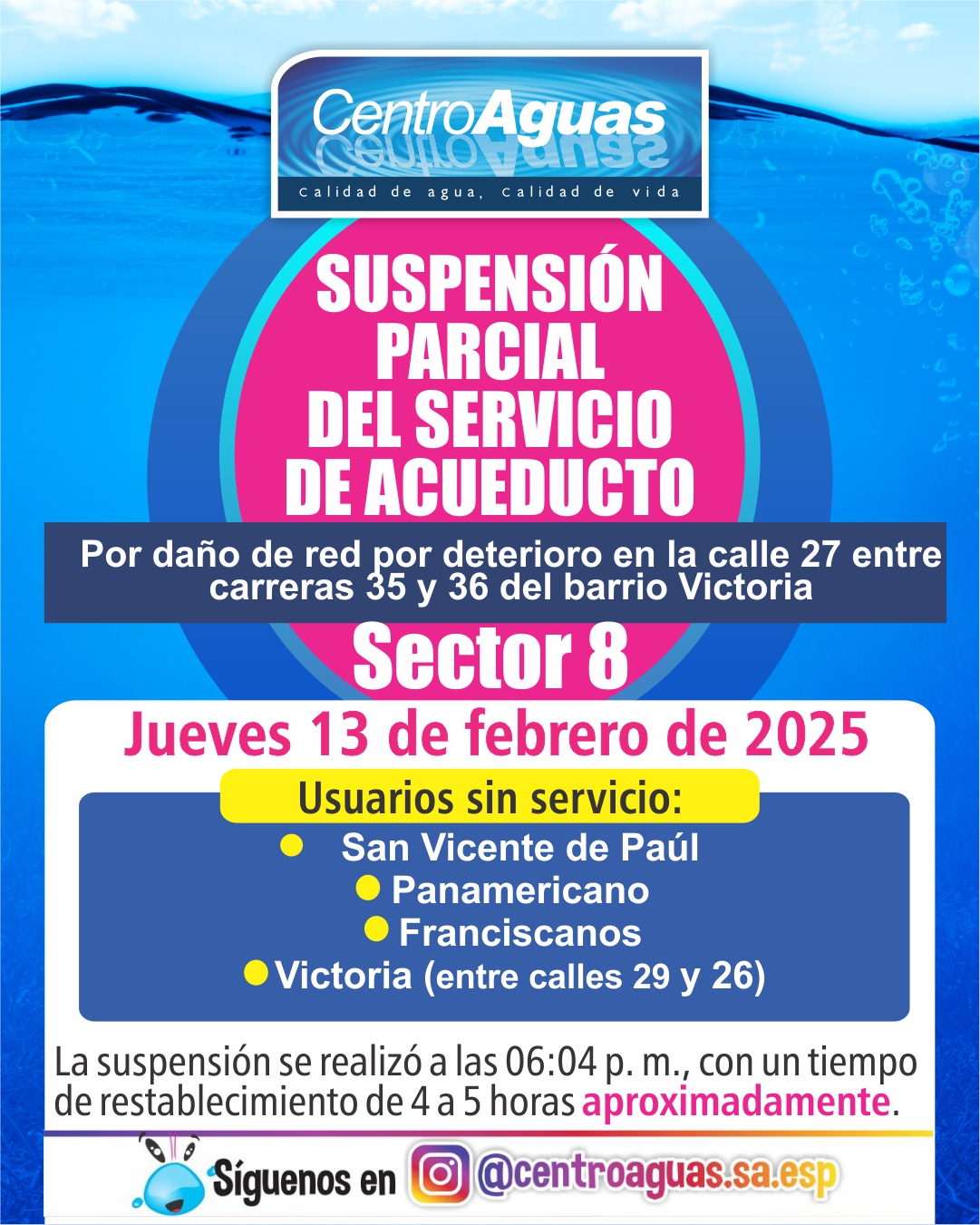 Diseño de suspensión del servicio de acueducto 
