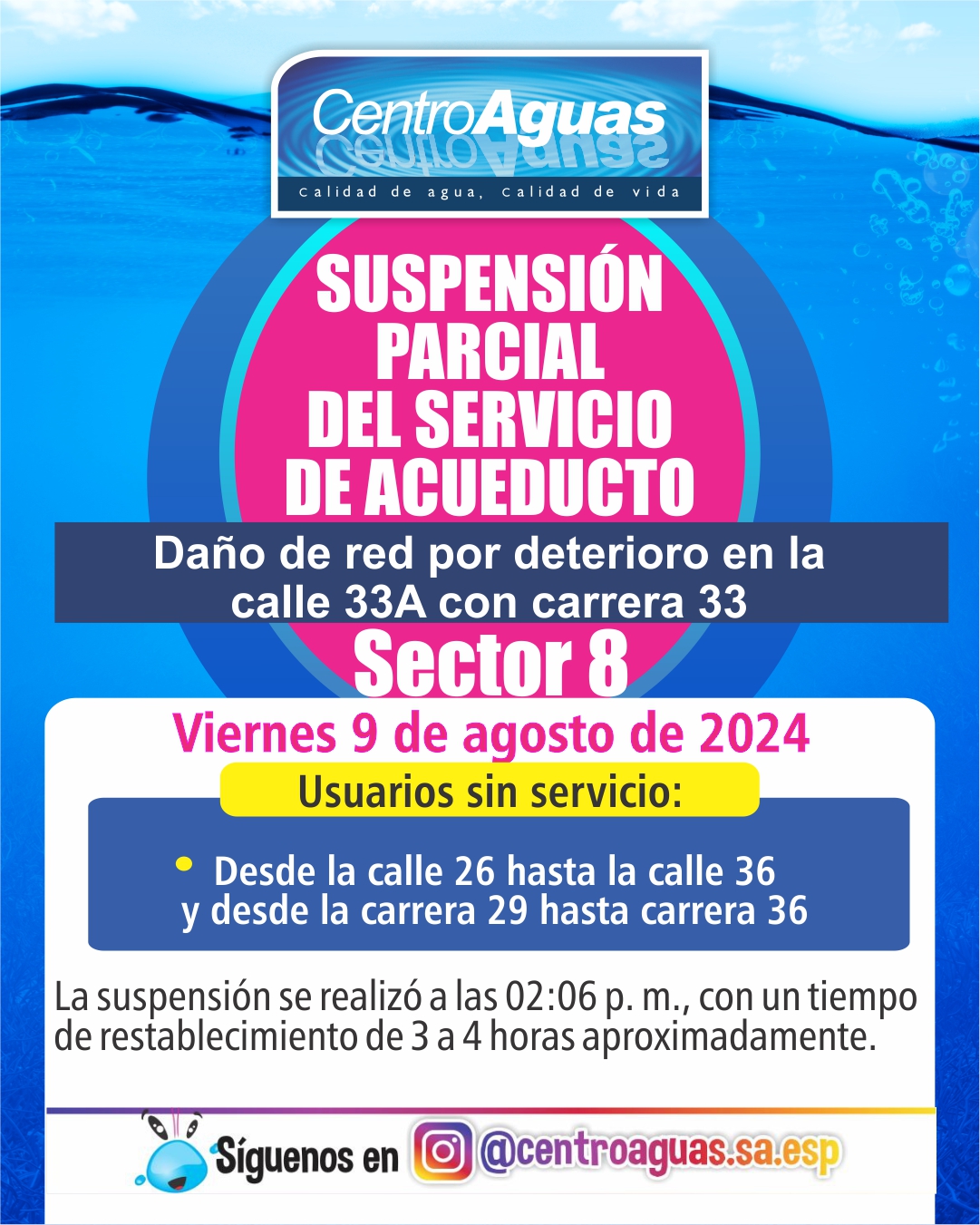 Diseño de suspensión del servicio de acueducto 