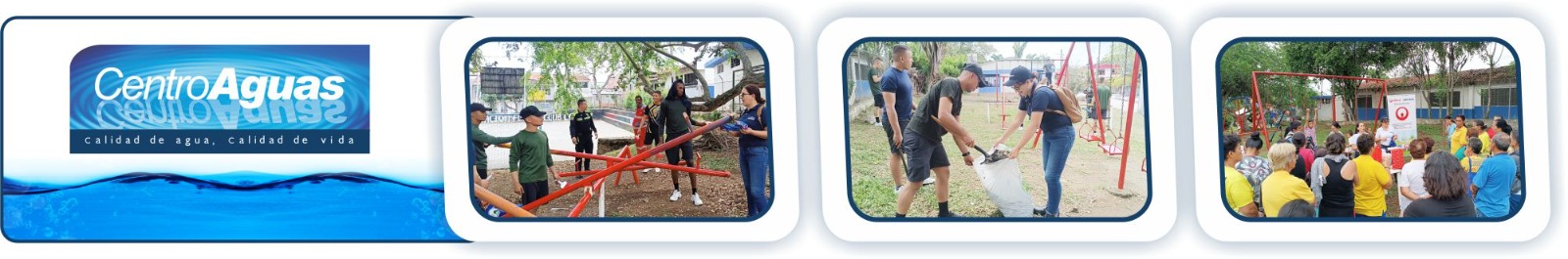 Diseño con tres imágenes de la limpieza y adecuación del parque 