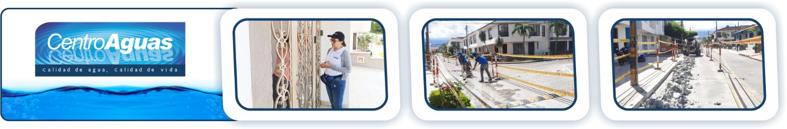 Diseño con tres imágenes de la obra, operarios realizando la obra