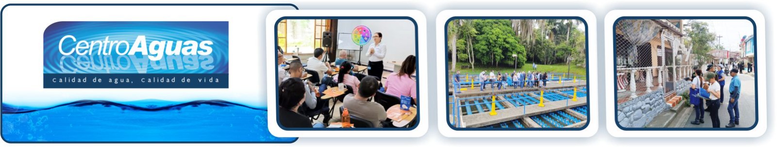 Diseño con tres imágenes de las charlas y recorrido en la planta de tratamiento 