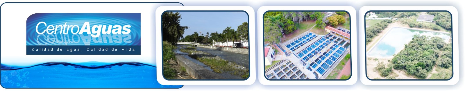 Diseño con tres imágenes de la planta de tratamiento, reservorio y Río Tuluá 