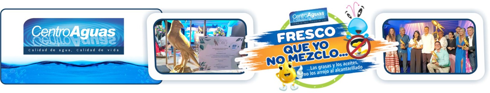 Diseño con dos imágenes de la entrega del premio y el logo de la campaña ganadora 