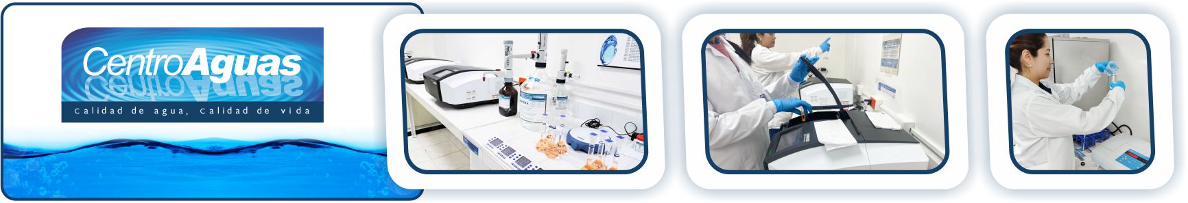 Diseño con tres imágenes del laboratorio y operarios realizando labores 