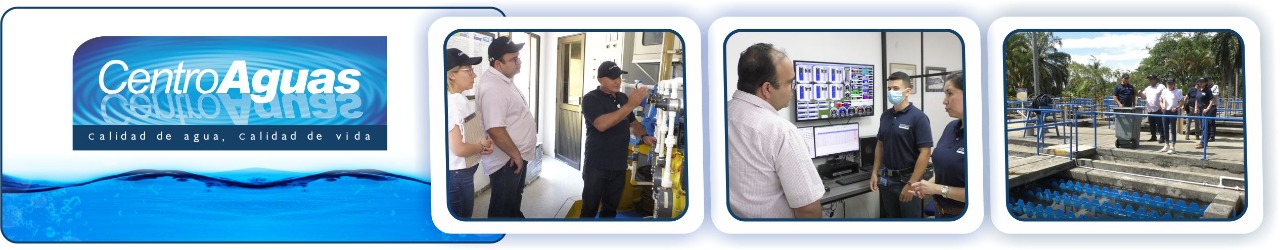 visita en la planta de tratamiento de agua potable PTAP donde se ve a delegados de la CRA y funcionarios de CENTROAGUAS S.A. ESP Diseño con tres fotografías de la visita donde se ve a delegados de la CRA y funcionarios de CENTROAGUAS S.A. ESP