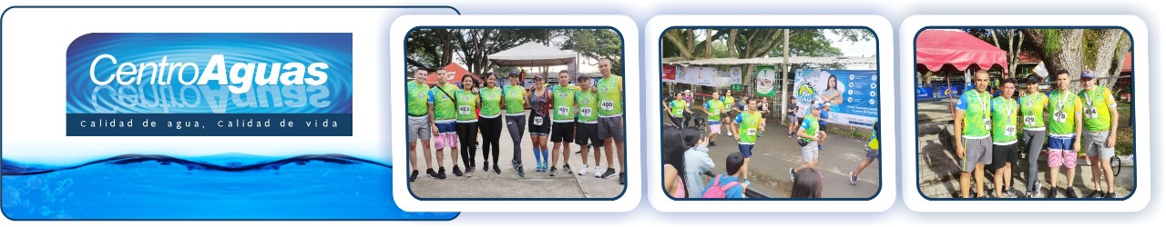 colaboradores de la empresa centroaguas participando activamente en la carrera atlética y recreativa Fenalco rio Tuluá tres fotografías de los colaboradores en la carrera atlética