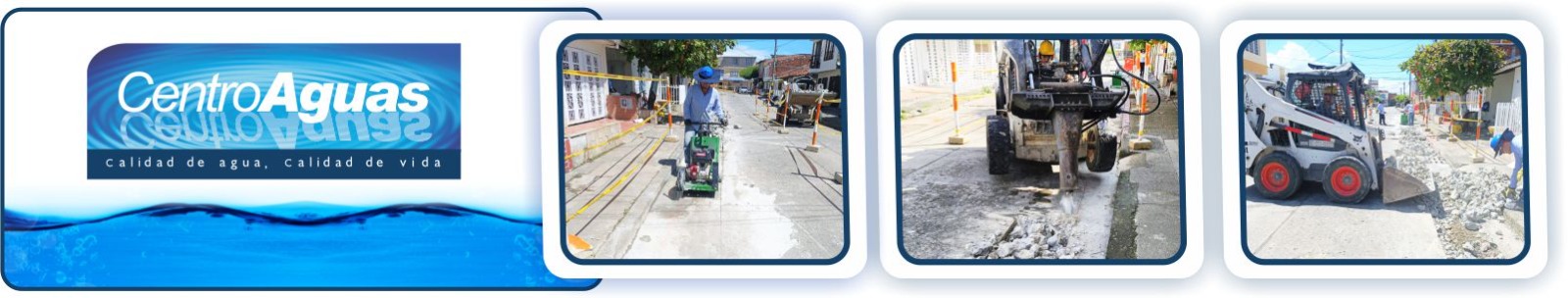 Inicio de obra de acueducto en el barrio Prados del Norte Diseño con tres imágenes donde se ve al personal de la obra realizando actividades de excavación
