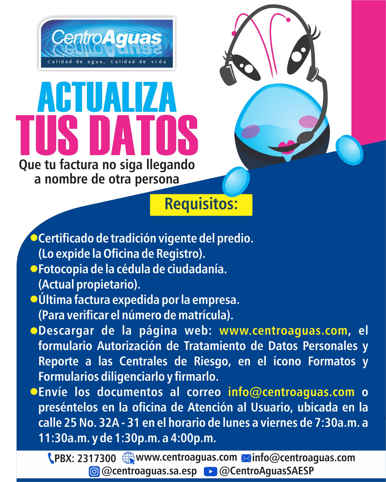 Informa los documentos que se deben presentar para actualizar el titular de la factura de acueducto y alcantarillado 