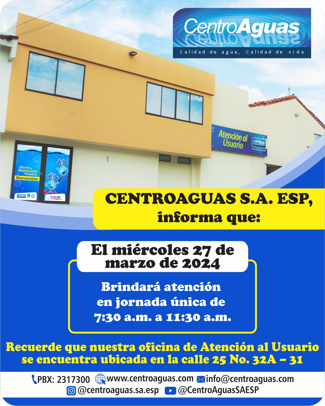 Miércoles 27 de marzo de 2024 atención de 7:30 a.m. a 11:30 a.m.
