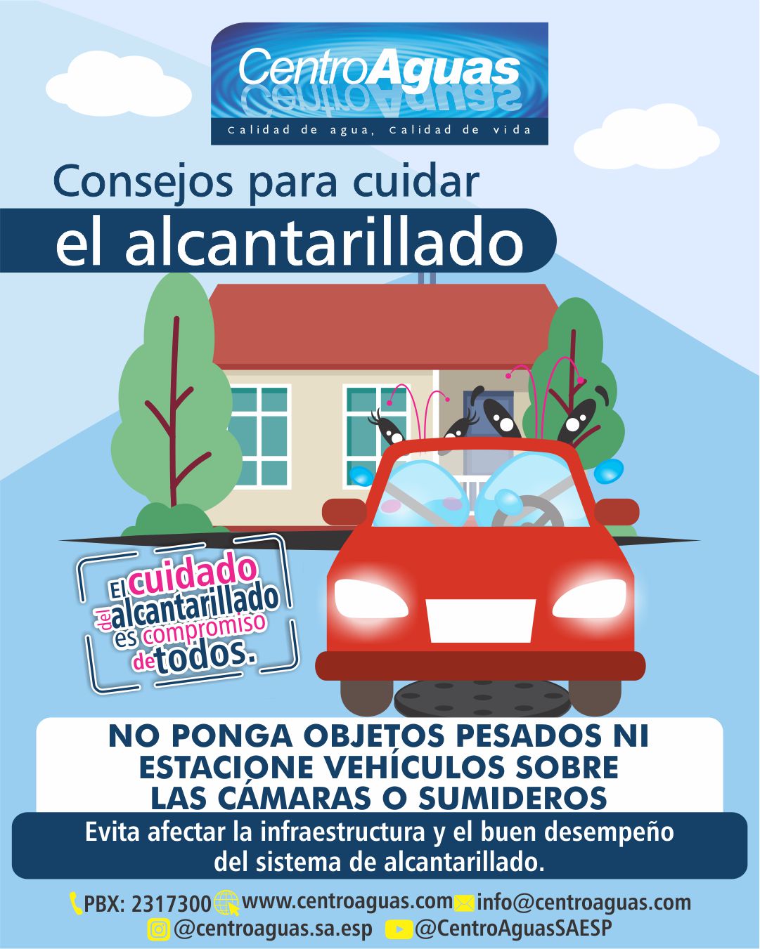 Imagen sobre el cuidado del alcantarillado, evitando poner objetos pesados sobre las cámaras o sumideros 