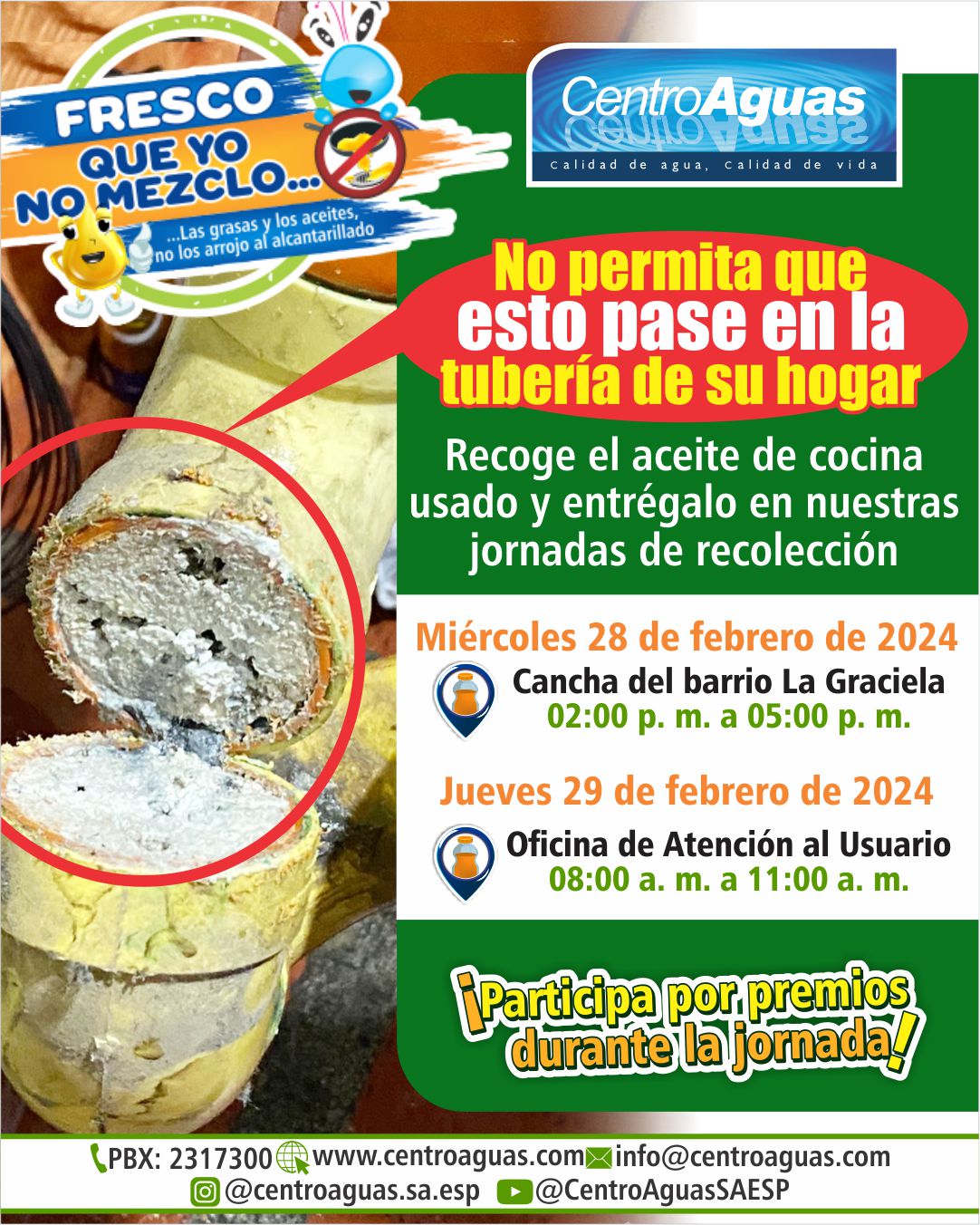 No deposite el aceite de cocina usado por la tubería 