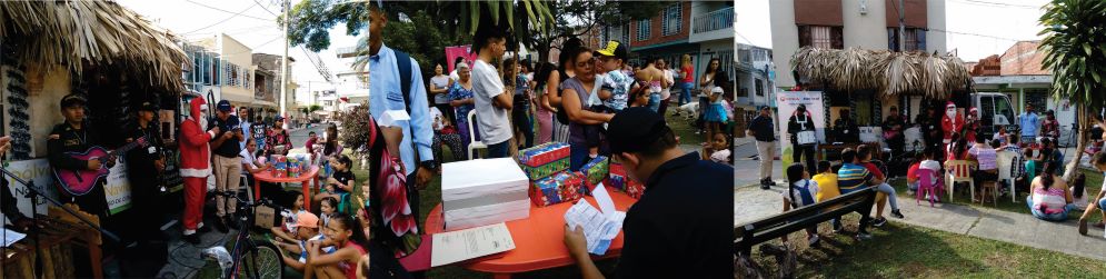Fotografías de funcionarios de la empresa realizando la novena en el barrio Portales del Río