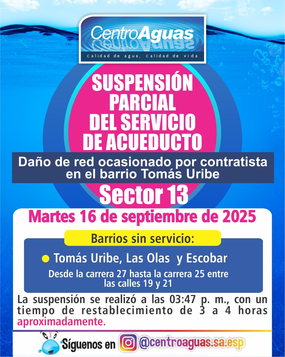 Suspensión parcial del servicio de acueducto del sector 13