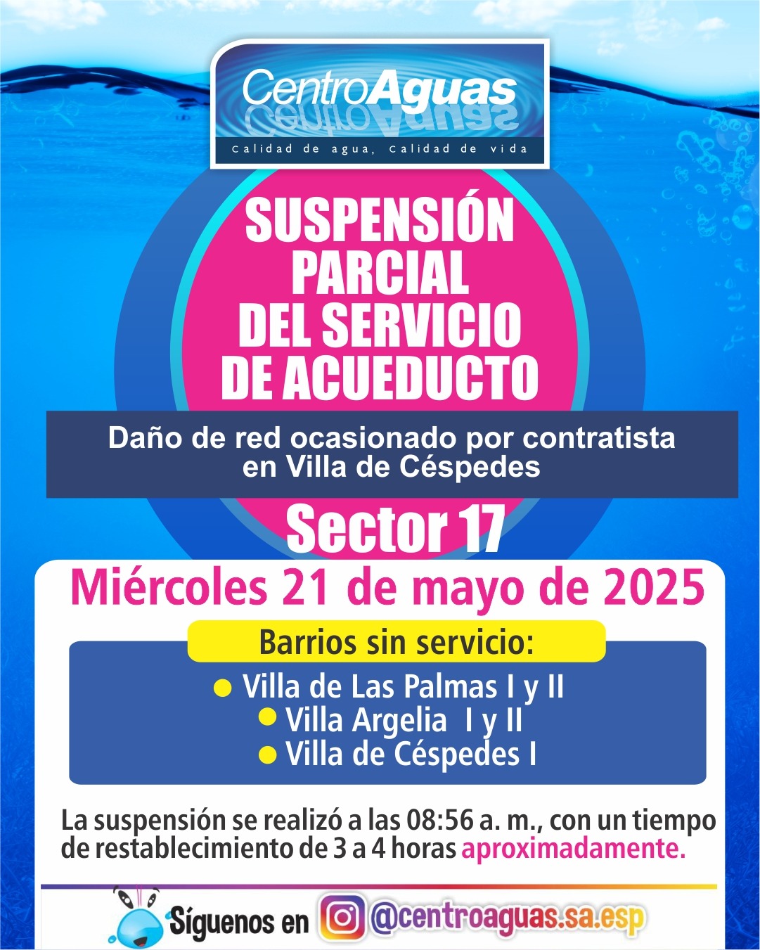 Suspensión parcial del servicio de acueducto del sector 17