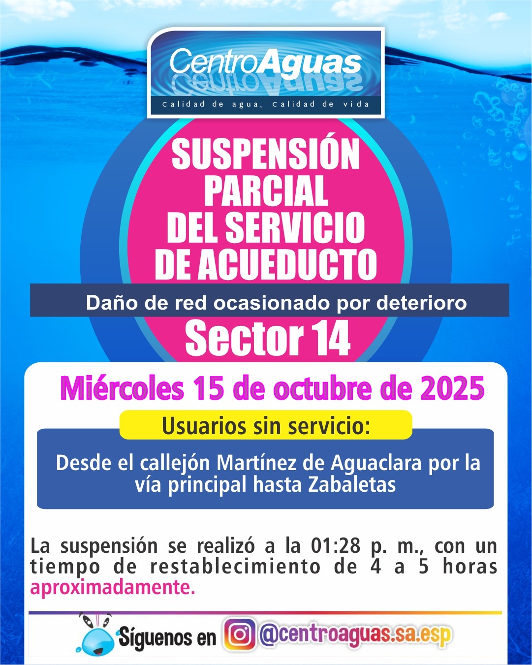 Suspensión parcial del servicio de acueducto del sector 14