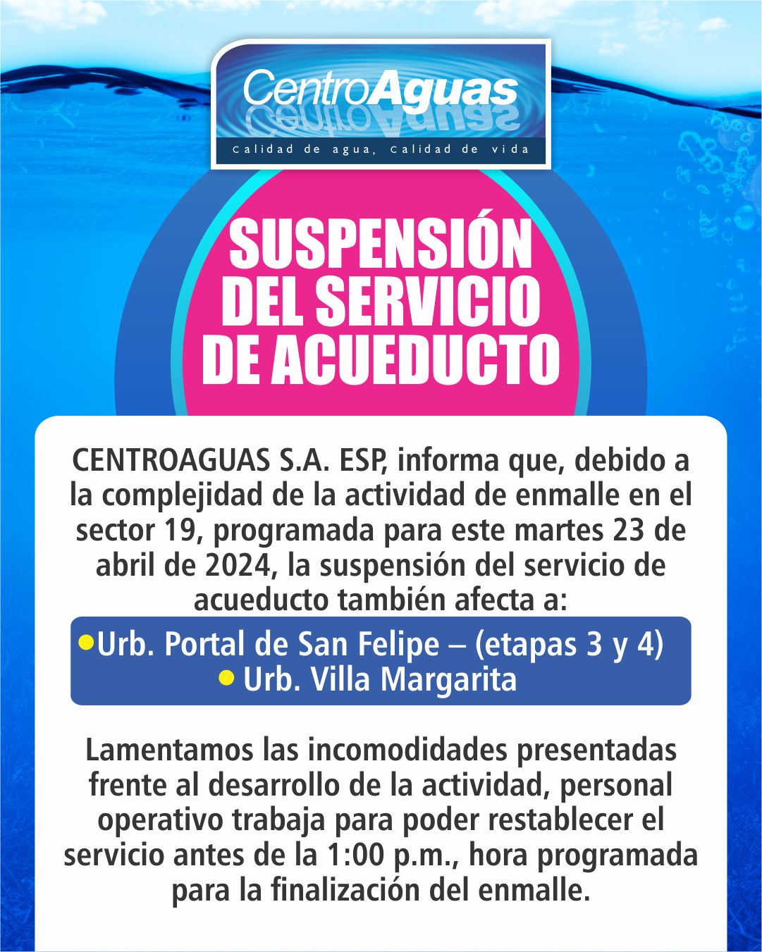 Suspensión del servicio sector 19