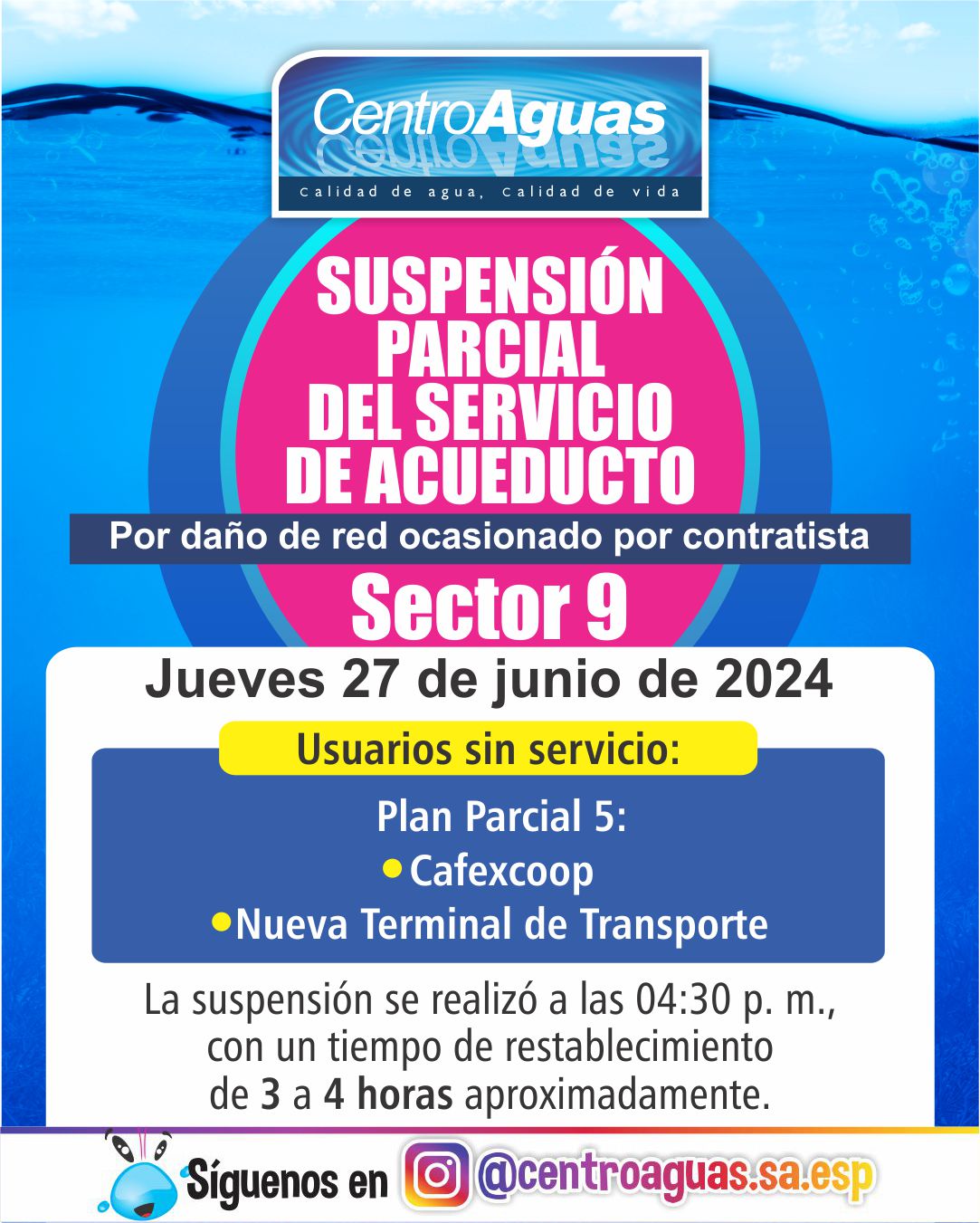 Suspensión parcial del servicio de acueducto del sector 9