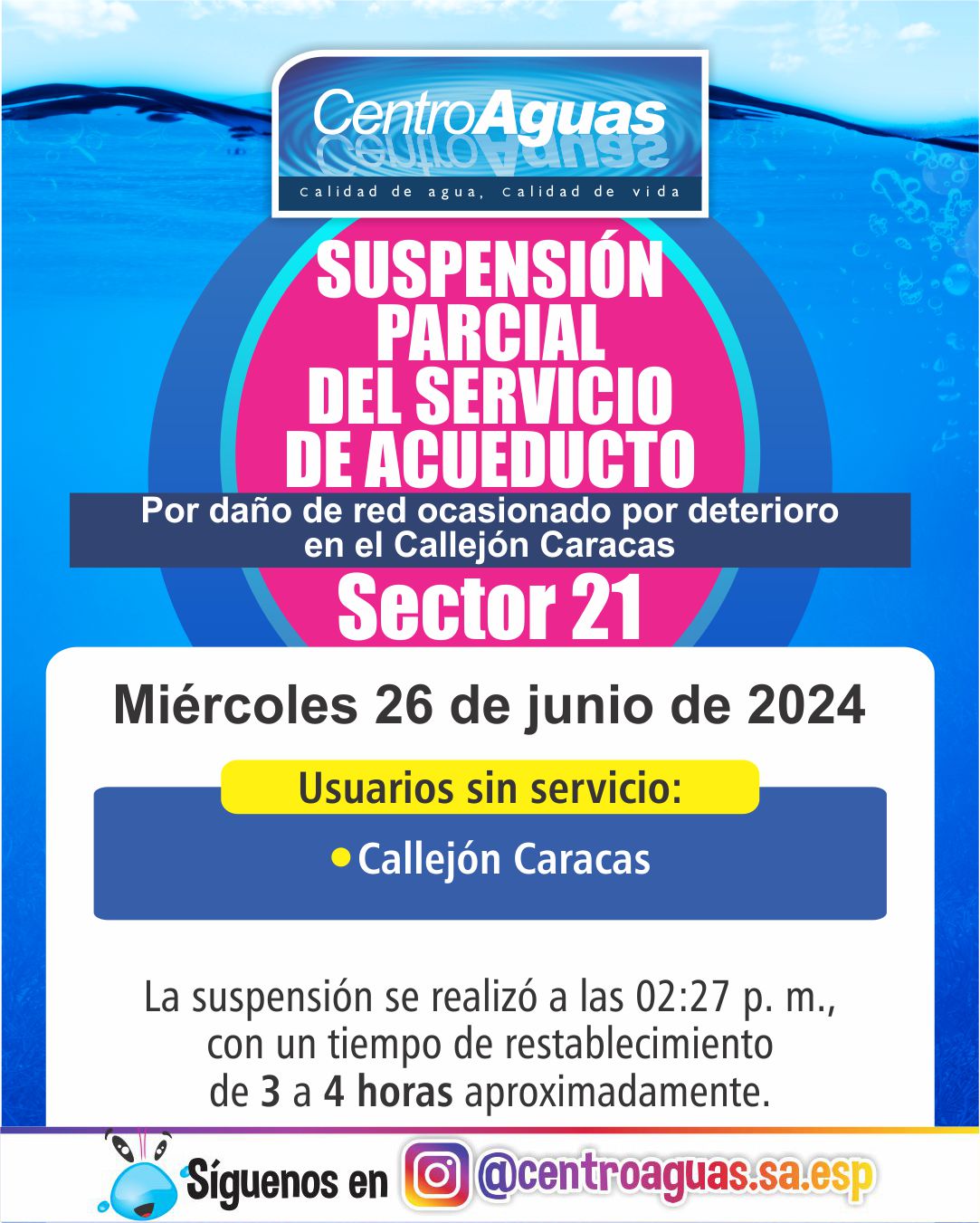 Suspensión parcial del servicio de acueducto del sector 21