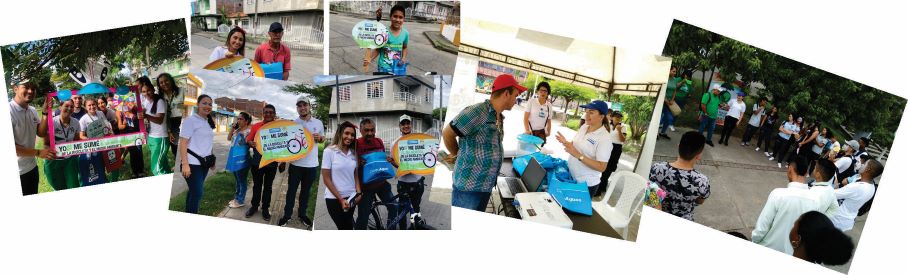 actividad donde se ven funcionarios de la empresa con mensajes alusivos a la campaña en conmemoración del día mundial de la bicicleta y medio ambiente collage de fotos de la actividad donde se ven funcionarios de la empresa con mensajes alusivos ala campaña