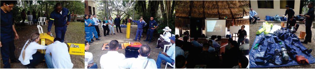 personal de la empresa recibiendo capacitación, se ve instrumentación cuatro fotografías de personal de la empresa recibiendo capacitación, se ve instrumentación