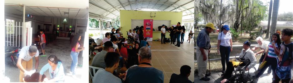 Tres fotografías donde aparecen los abuelos recibiendo cuidados y atención por parte de funcionarios de la empresa