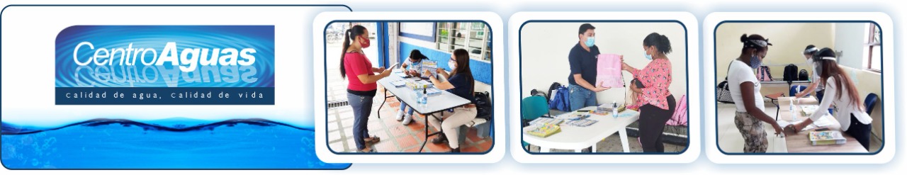 funcionarios de CENTROAGUAS entregando guías del concurso de pintura El diseño de esta imagen contempla tres fotografìas, en cada una de ellas están los funcionarios de CENTROAGUAS entregando guías del concurso de pintura