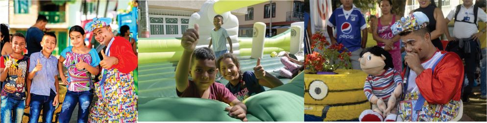 niños del barrio el descanso compartiendo con el payaso