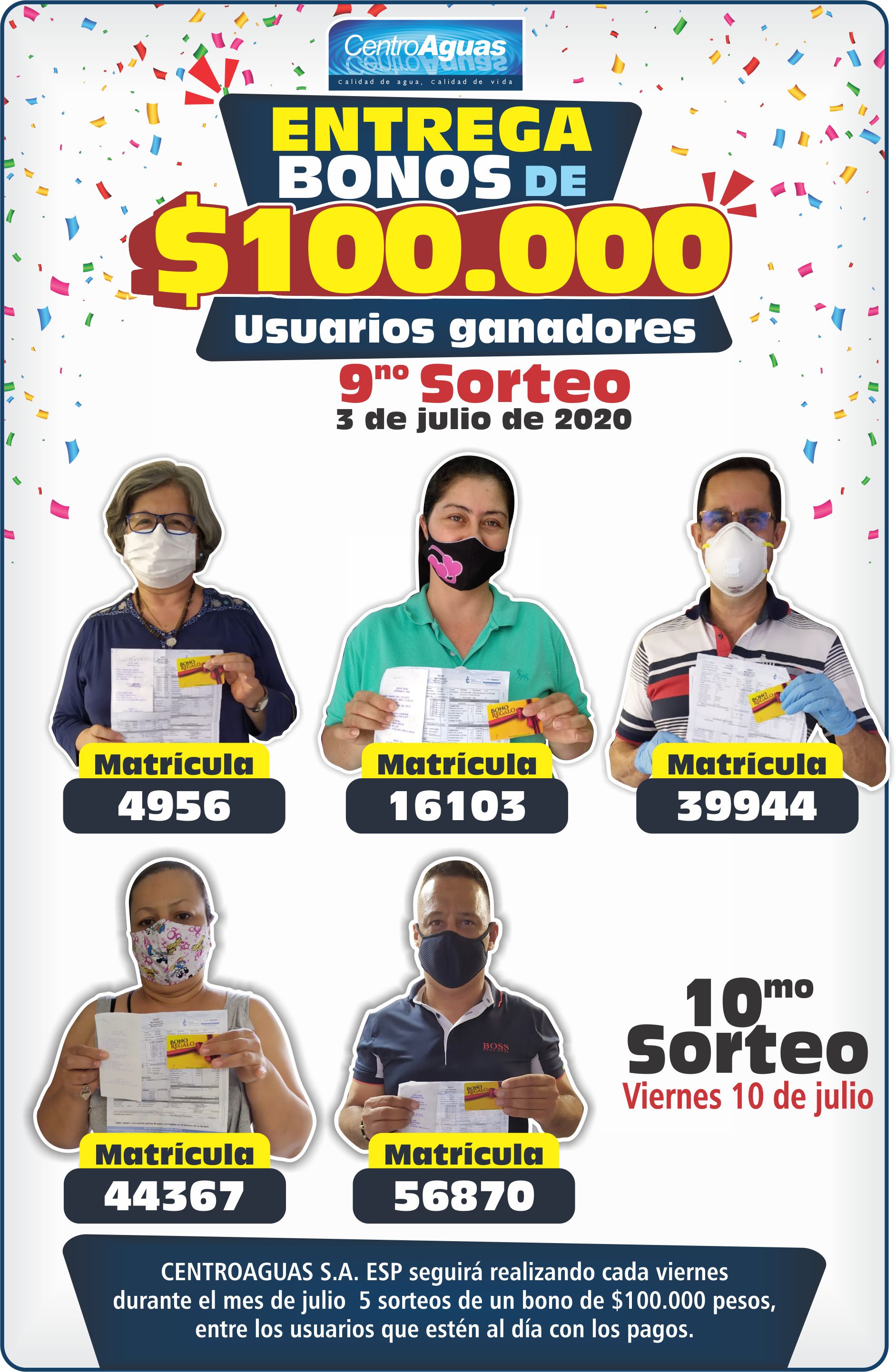 Imagen representativa de la entrega de los bonos de $100.000 a los ganadores del noveno sorteo