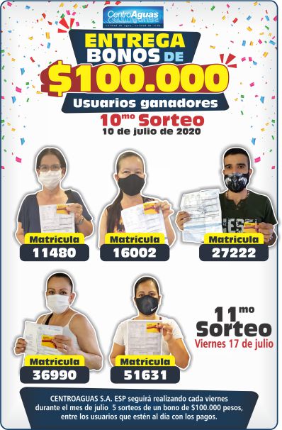 Imagen representativa de la entrega de los bonos de $100.000 a los ganadores del décimo sorteo