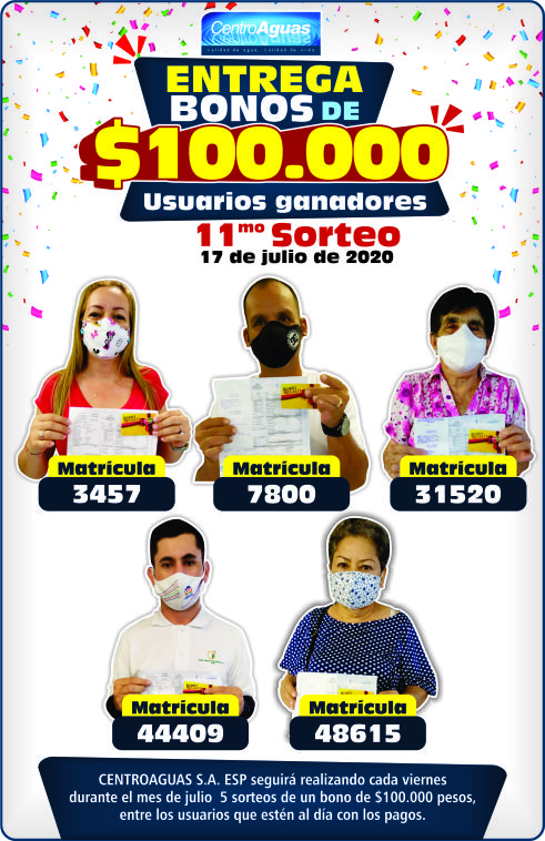 Imagen representativa de la entrega de los bonos de $100.000 a los ganadores del onceavo sorteo