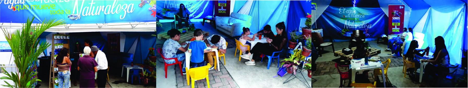 dos fotografías del stand de Centroaguas en el coliseo de ferias, en estas imágenes se pueden ver apersonas visitando el stand