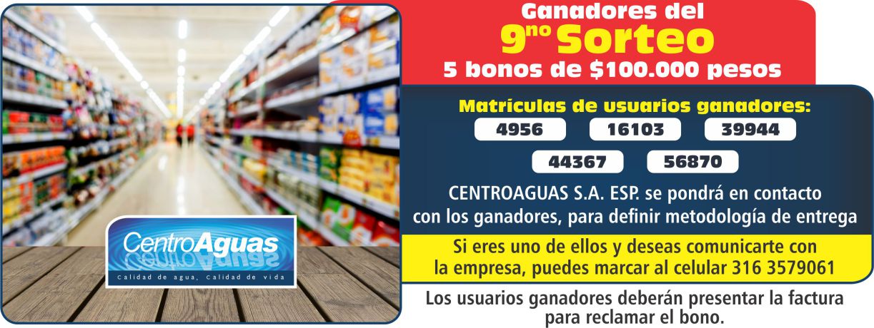 Ganadores del 9no. Sorteo de Bonos de $100.000 pesos