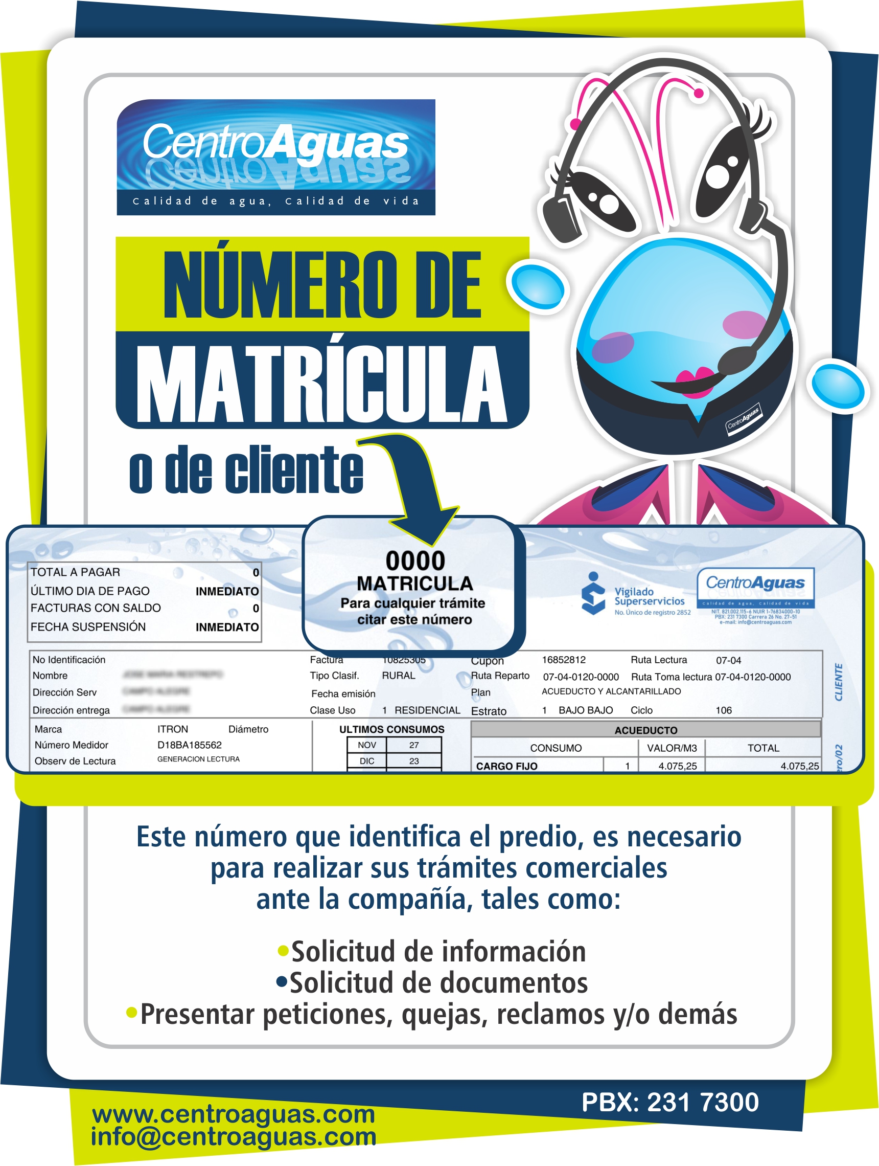 Número de matrícula ubicado en la parte superior de la factura