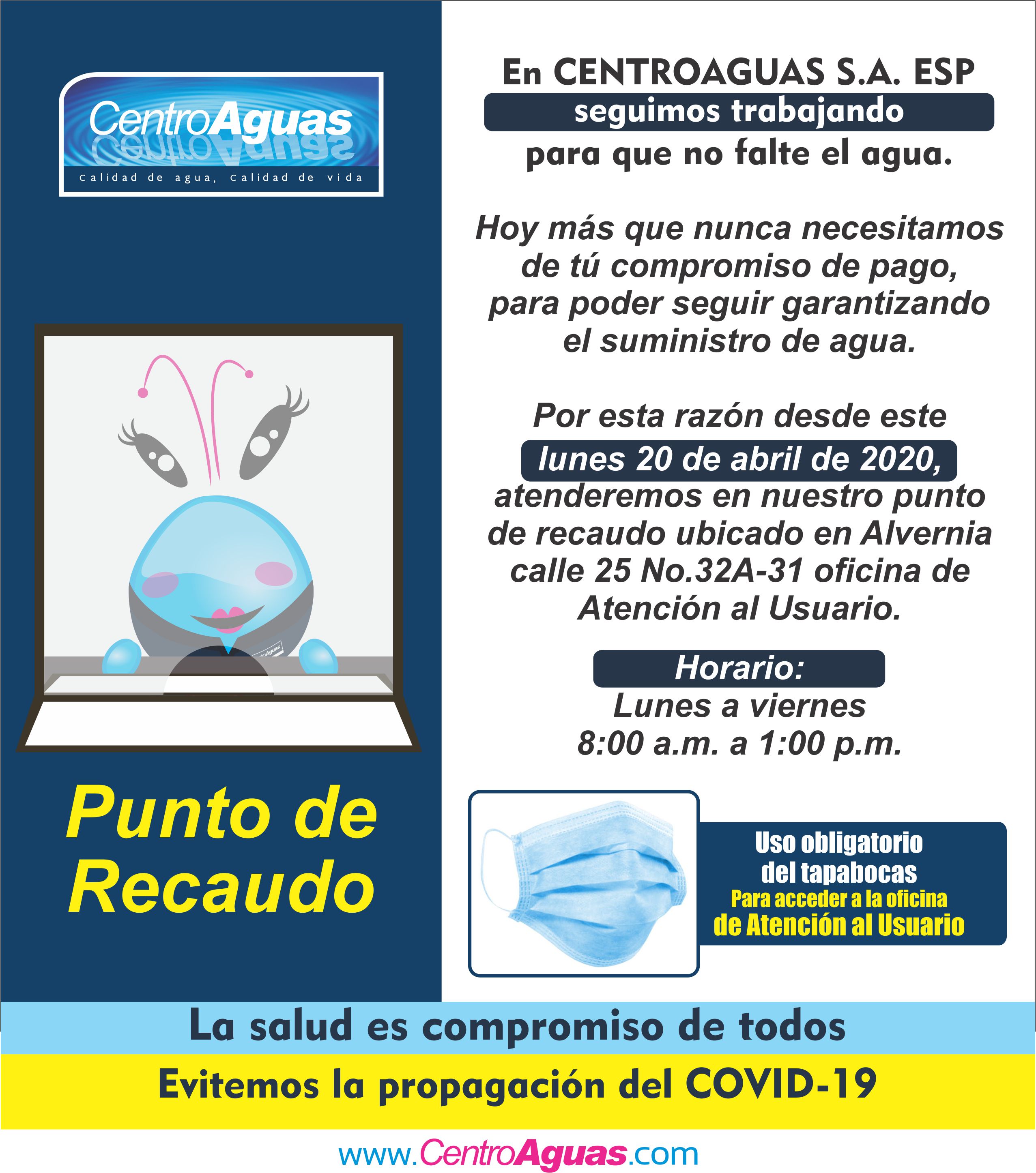 Imagen representativa Centroaguas habilitó su punto de recaudo en la oficina de Atención al Usuario 