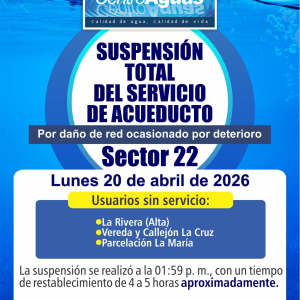 Suspensión total del servicio de acueducto del sector 22