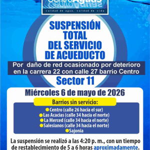 Suspensión total del servicio de acueducto del sector 11
