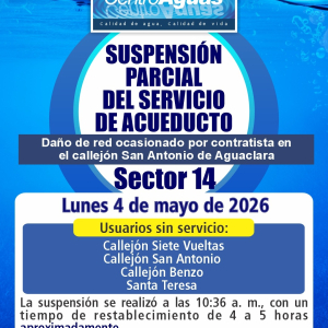 Suspensión parcial del servicio de acueducto del sector 14 