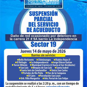 Suspensión parcial del servicio de acueducto del sector 19