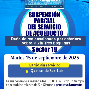 Suspensión parcial del servicio de acueducto del sector 19