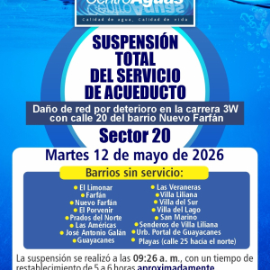 Suspensión total del servicio de acueducto del sector 20