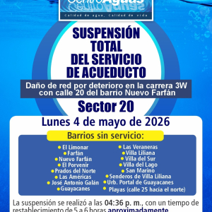Suspensión total del servicio de acueducto del sector 20